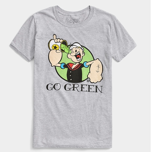 Popeye gray ‘Go green’ graphic tee NWT - Picture 1 of 6